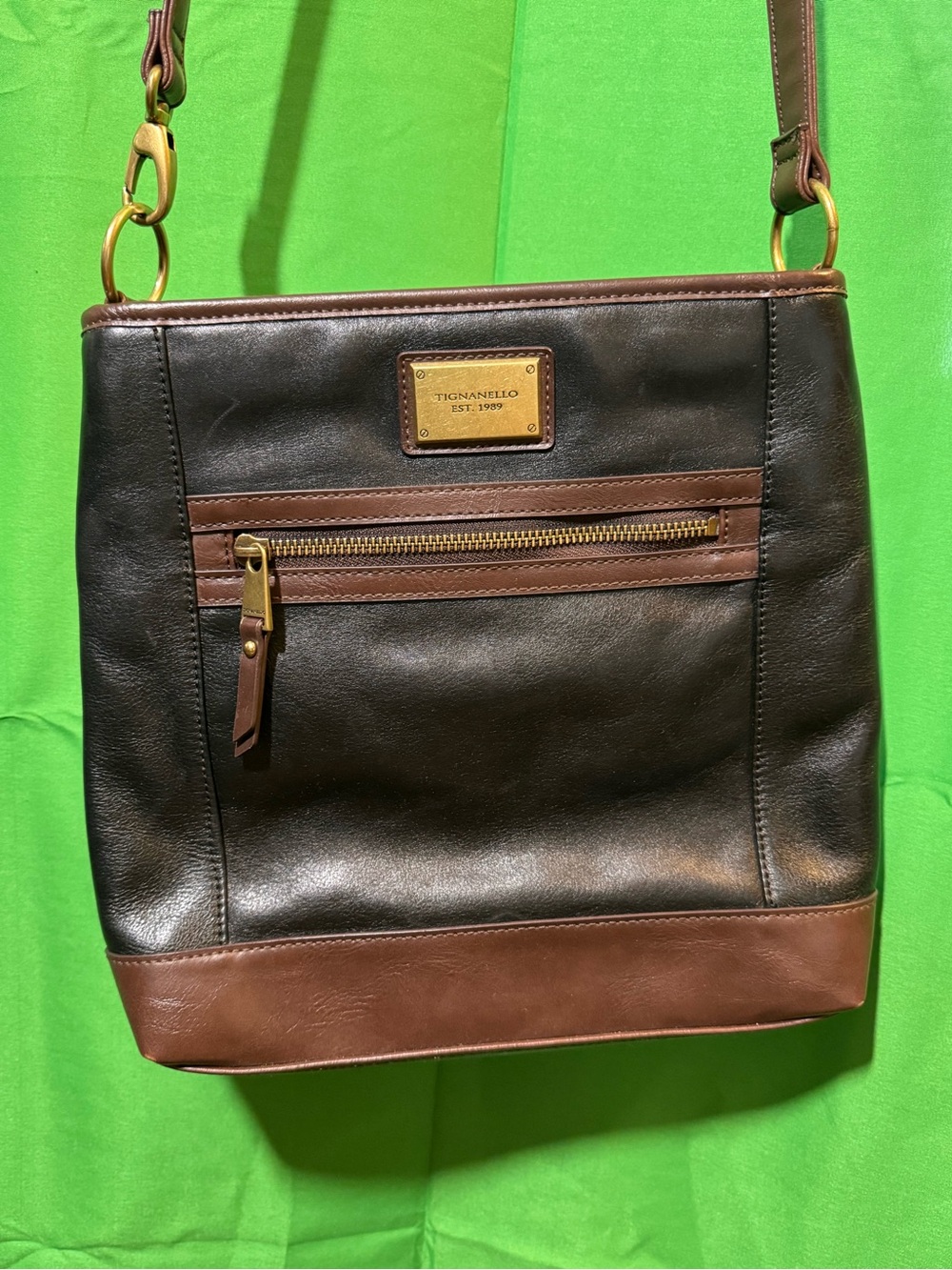 Tignanello Black and Brown Leather Two-Tone Crossbody